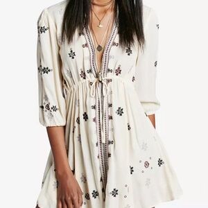 Free People Star Gazer Embroidered Peasant Dress XS